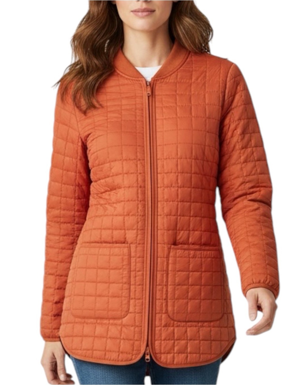 KENNETH COLE Quilted Puffer Zip-Front Long Coat in Peach Rose Size Medium